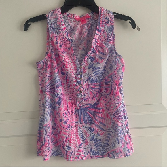 Lilly Pulitzer Essie pink print tank top 20834 - Picture 4 of 11